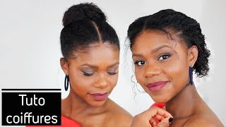 Cheveux afro  5 tuto coiffures protectrices simples et rapides inspiration couettes  Bun hairstyle [upl. by Leelah379]