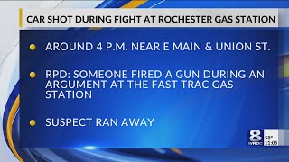 Car shot during fight at Rochester gas station [upl. by Essirehc]