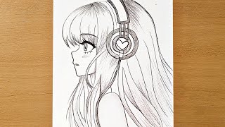 Easy anime drawing  how to draw anime girl easy step by step for beginners [upl. by Reeta]