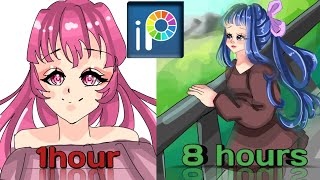 Ibis Paint X 1H Vs 8H Process speedpaint [upl. by Aliehc]