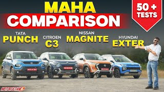 Tata Punch vs Nissan Magnite vs Hyundai Exter vs Citroen C3  Maha Comparison [upl. by Etteve]