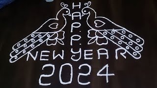 happy new year 2024 Rangoli design  peacock design Rangoli for New year 2024  new year kolams [upl. by Luther]