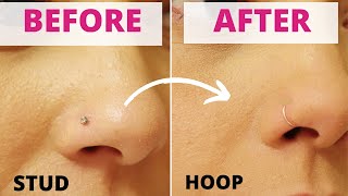 How to change nose stud to nose hoop First time changing nose ring [upl. by Gearalt]