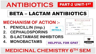 Beta Lactam Antibiotics  Mechanism of Action  Penicillin  P 2 Unit 1  Medicinal Chemistry 3 [upl. by Veedis]