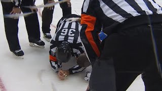 NHL Injury to the RefereeLeaves Game [upl. by Nibuz]