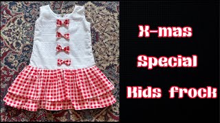 Baby Frock cutting and stitching tutorial  X mas special kids frock  Frilled Aline frock [upl. by Retsila900]