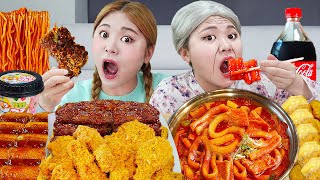 Mukbang Spicy tteokbokki Korean Fried BBURINKLE Chicken EATING SHOW by HIU 하이유 [upl. by Bounds]