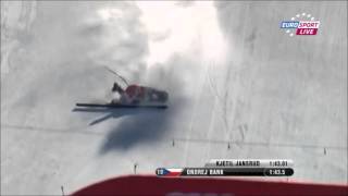 Ondrej Bank terrible crash at WC Alpine skiing combined in VailBeaver Creek 2015 [upl. by Aihtnic880]