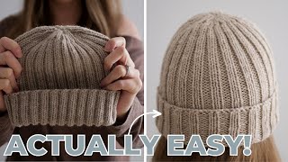 EASY Rib Knit Hat Tutorial for New Knitters [upl. by Ferdinande]