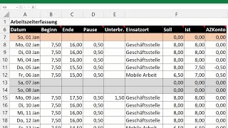 Excel automatische Arbeitszeiterfassung erstellen  Vorlage Zeiterfassung mit Überstunden Feiertage [upl. by Buller]