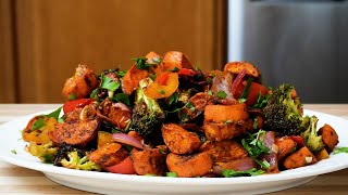 Roasted Sweet Potatoes with Broccoli and Peppers Side Dish  Vegetarian or Vegan Meal [upl. by Anillek659]