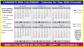 Calendar for Year 2024 Canada  Canadian solar calendar 2024 [upl. by Ellenar882]