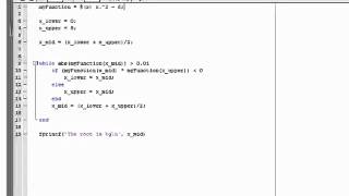 MATLAB Tutorial Part 6 Bisection Method Root finding [upl. by Dyrraj397]