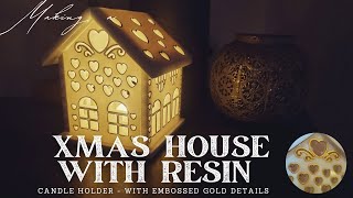 Making a Christmas house with resin candle holder  with embossed gold details [upl. by Anirroc]