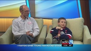 Tootoo gives young fan hockey stick [upl. by Stasny327]