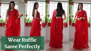 How To Wear a Ruffle Saree Perfectly  Amazon Ruffle Saree Draping Review Hindi [upl. by Sarene201]