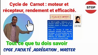 Thermodynamique  Cycle de Carnot  cycle moteur et récepteur  notion de rendement et efficacité [upl. by Niple]