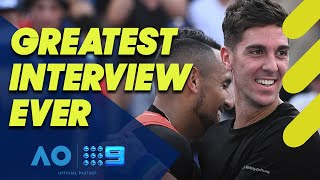 Kyrgios and Kokkinakis deliver hilarious heartfelt postmatch interview  Wide World of Sports [upl. by Etnuahc]