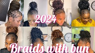 half up half down braided hairstyles with bunknotless cornrow braids with a bun 2024halfup [upl. by Liman]