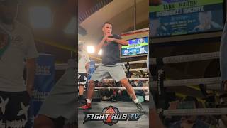 David Benavidez shows Gvozdyk KO shot at open workouts [upl. by Eilitan]