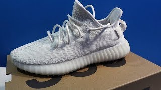 YEEZY BOOST 350 V2 quotTriple White Creamquot Unboxing On Feet amp Review [upl. by Dalenna]