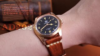 New Addiesdive 36mm bronze mans pilot automatic watch PT5000 AD2024 [upl. by Adnauq]