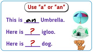 Use a or an  Lets learn A and AN  vowels aeiou  English lesson for kids [upl. by Rock]