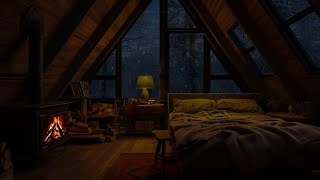 The ambiance felt from the window of the cabin on a cold snowy winter day  Warm relaxing fireplace [upl. by Ellehcan]