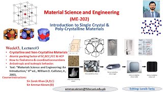 Ch3 Introduction to Single Crystal amp PolyCrystalline Materials Material Sci and EngWeek3 [upl. by Chalmers]