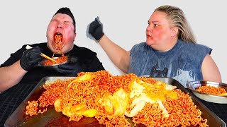 Fire Noodle Challenge with Trailer Trash Tammy • MUKBANG [upl. by Annaehs799]