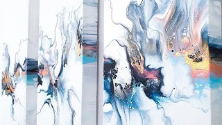 Acrylic Pouring  MUST SEE  Triptych Fluid Acrylic Painting [upl. by Anomas582]