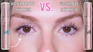 MAYBELLINE SKY HIGH MASCARA WATERPROOF VS WASHABLE  WHICH IS BETTER  10HOUR WEAR TEST [upl. by Vale]