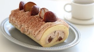 モンブランロールケーキの作り方 Mont Blanc Swiss Roll Cake｜HidaMari Cooking [upl. by Narej]