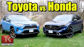 2023 Toyota RAV4 Hybrid vs Honda CRV Hybrid  Which FuelSipping Crossover is Best [upl. by Avram]