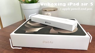 NEW iPad Air 5 starlight 2022 🤍🪐 UNBOXING  accessories [upl. by Granoff380]