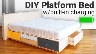 DIY Platform Bed with Lots of Storage and BuiltinCharging [upl. by Aradnahc380]