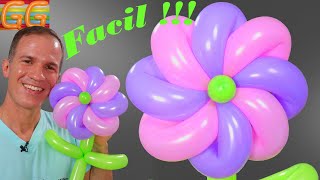 COMO HACER UNA FLOR CON GLOBOS  flores con globos  globoflexia  figuras con globos  gustavo gg [upl. by Hsemin]