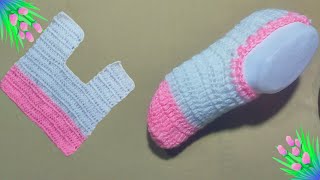 Easy model knitted slippers  tutorial for beginners  crochet slippers  woolen socks design [upl. by Notsek]