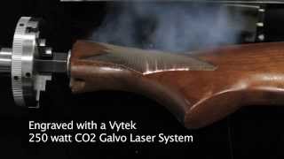 250 watt CO2 Galvo Laser System with Rotary Checkering Gunstock [upl. by Tnarb131]