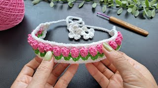 Crochet Tulip Headband Easy Tutorial for Beginner [upl. by Airpal]