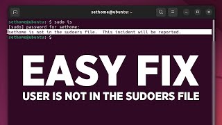 User is not in the sudoers file  Ubuntu linux EASY fix [upl. by Aicad98]