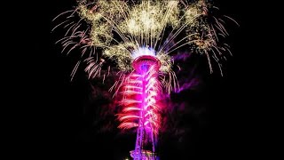 Watch Space Needle lights up with drone fireworks and light show to ring in 2024 [upl. by Ellehcem]