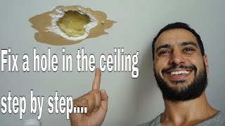 How to repair a hole in ceiling  drywall plasterboard [upl. by Ermin65]