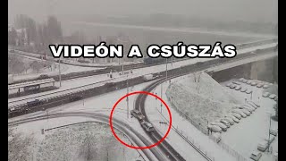 Videón a TEHETETLEN CSÚSZÁS az Árpád híd pesti hídfőnél [upl. by Starinsky]