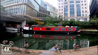 Misty Morning London Regents Canal Walk From Kings Cross 4K [upl. by Aerdnuahs]