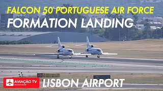 2 x Falcon 50 Formation Landing • Portuguese Air Force • Lisbon Airport [upl. by Olsson71]