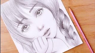 Pencil sketch  How to draw Cute Girl Face  step by step  Drawing Tutorial for beginners [upl. by Desiree89]