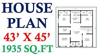 43 X 45 HOUSE PLAN 1935 SQFT  215 SQYDS [upl. by Noelyn86]