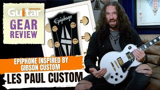 Epiphone Inspired by Gibson Custom Les Paul Custom  Review  Guitar Interactive [upl. by Anselma]