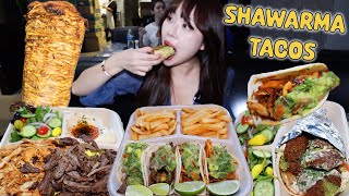 SHAWARMA TACOS and the BEST BAKALAVA MEDITERRANEAN FOOD MUKBANG at Anwars Kitchen in Los Angeles [upl. by Dnalevelc]